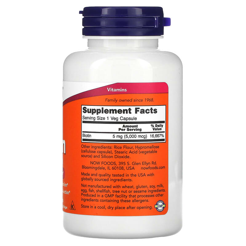 NOW Foods Biotin 5,000 mcg 120 Veg Capsules