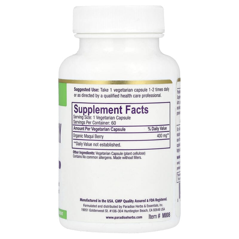 Paradise Herbs Maqui Berry 400 mg 60 Vegetarian Capsules