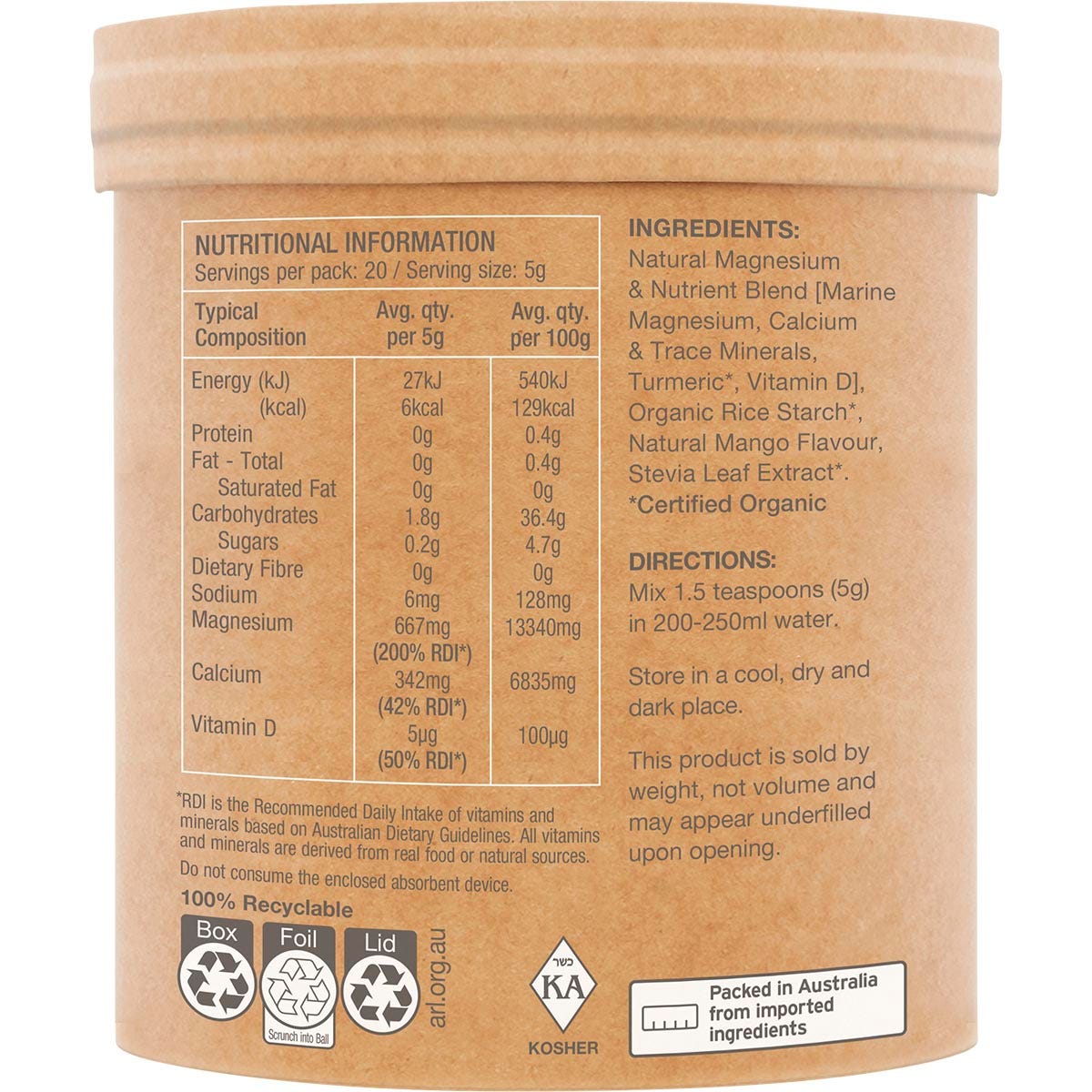 Amazonia Raw Muscle Magnesium Creamy Mango 100g - Amazonia