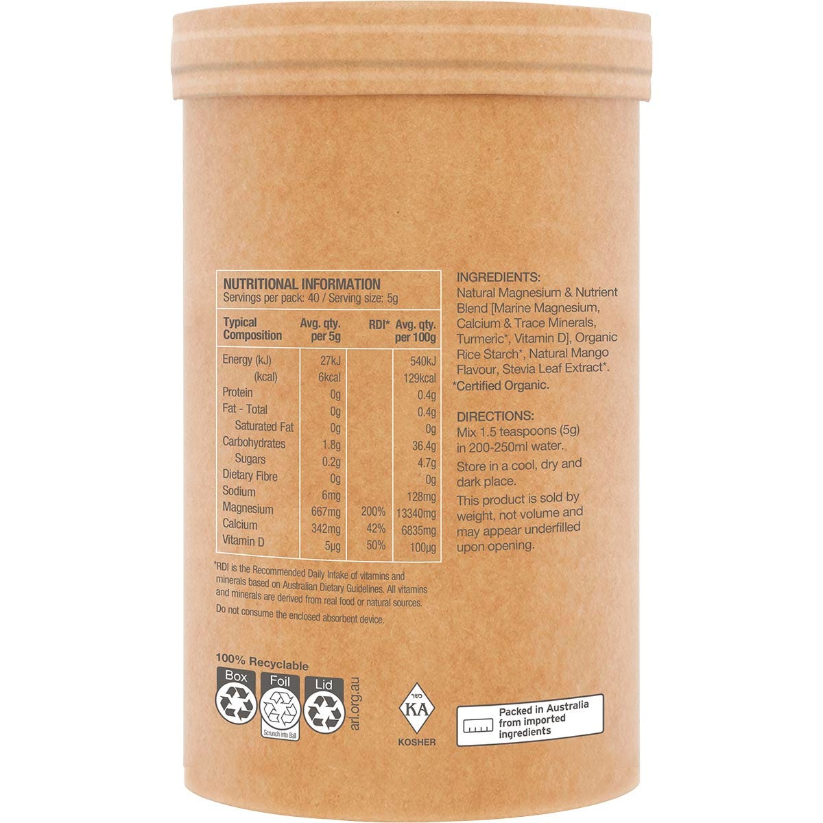 Amazonia Raw Muscle Magnesium Creamy Mango 200g - Amazonia