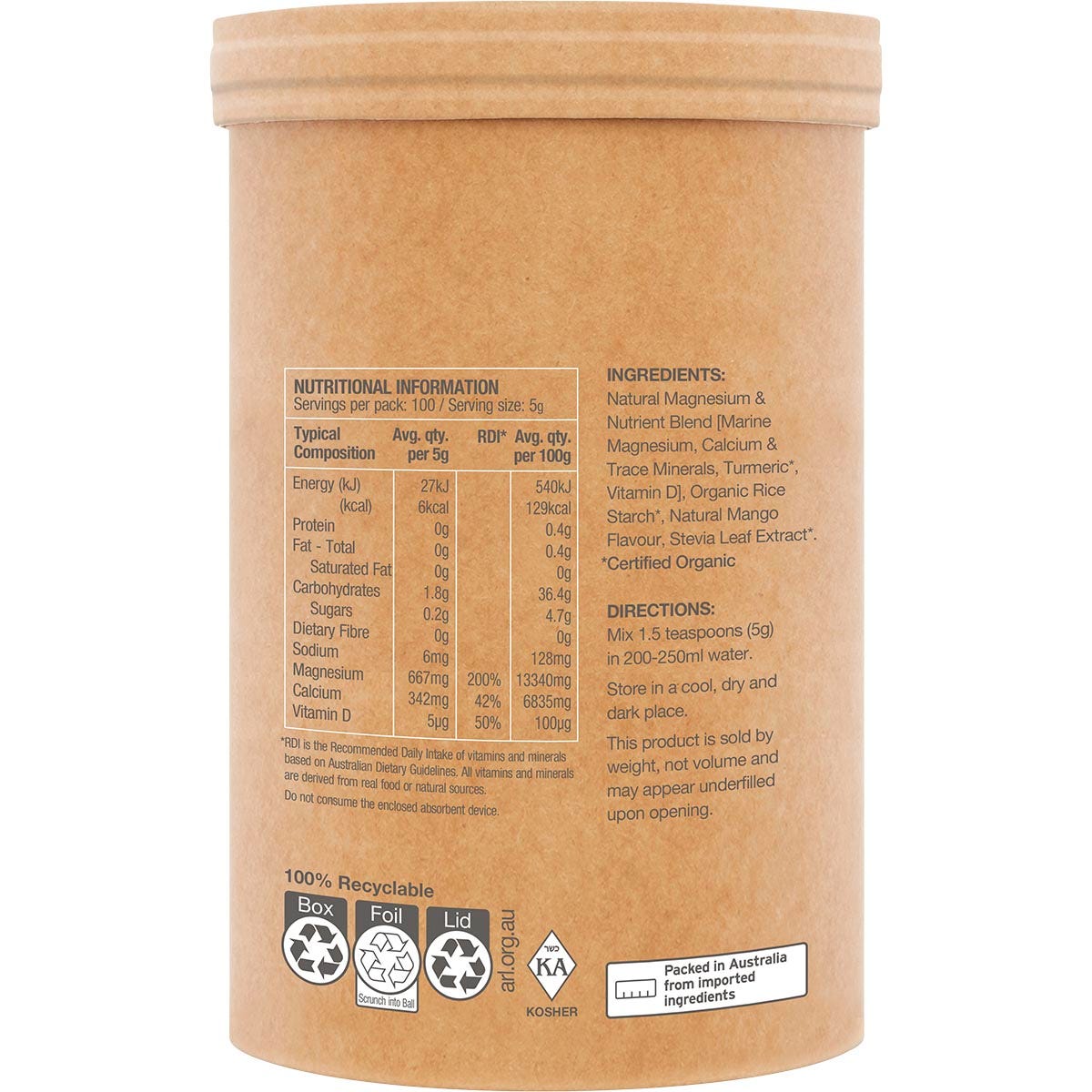 Amazonia Raw Muscle Magnesium Creamy Mango 500g - Amazonia