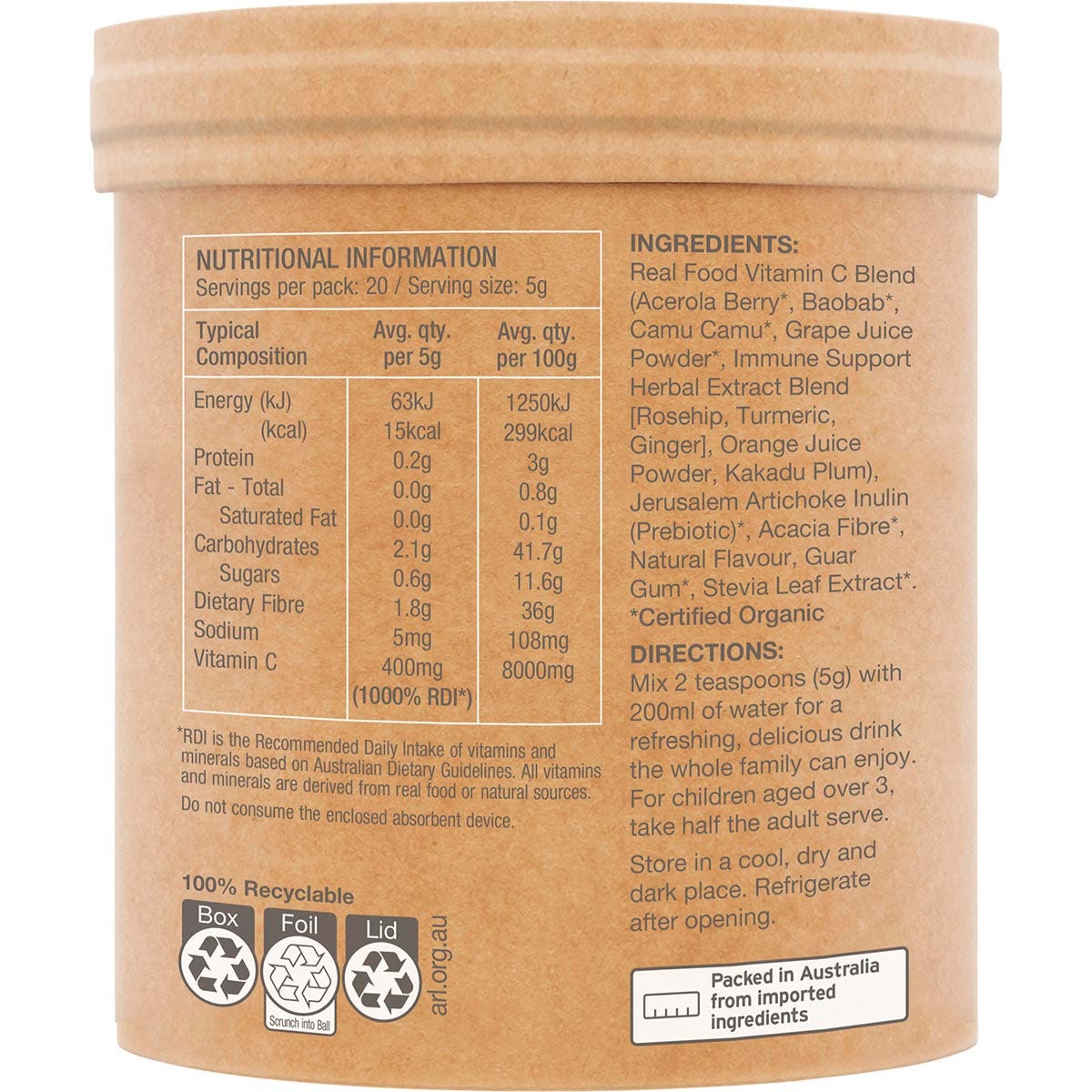 Amazonia Raw Organic Vitamin C Passionfruit 100g - Amazonia