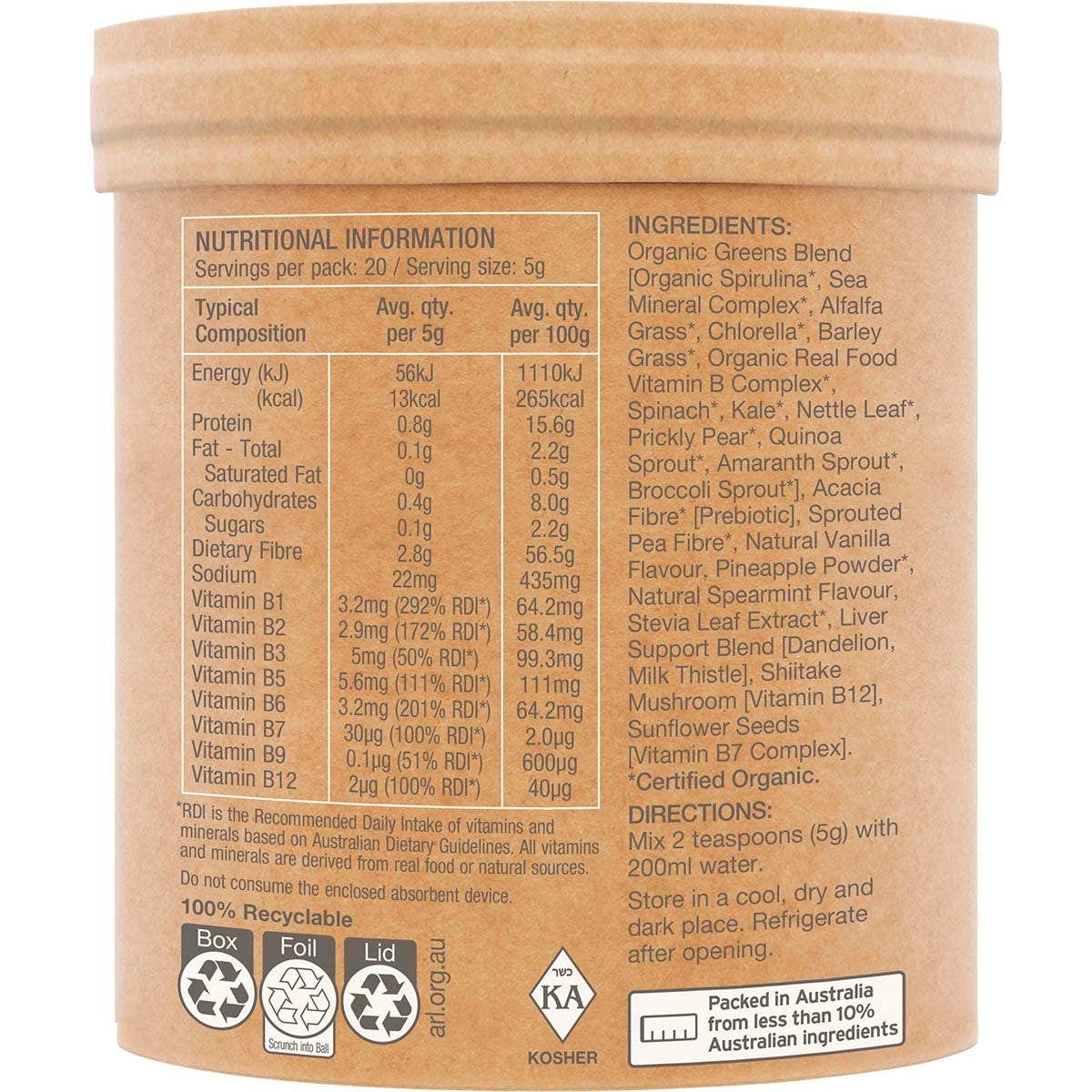 Amazonia Raw Organic Greens Vanilla Mint 100g - Amazonia