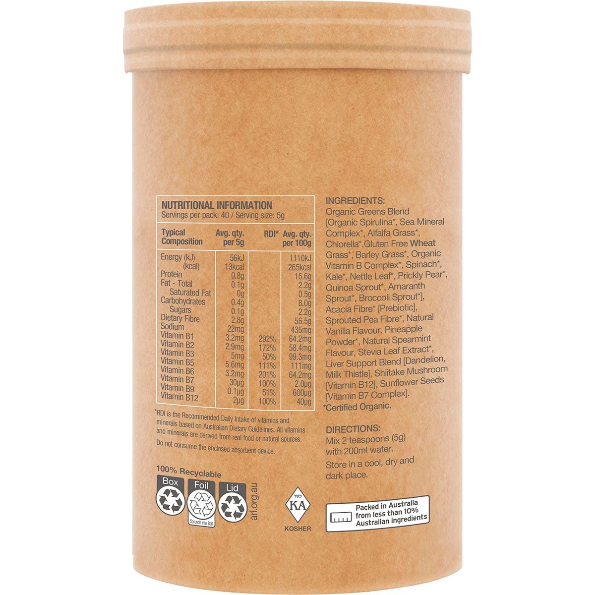 Amazonia Raw Organic Greens Vanilla Mint 200g - Amazonia