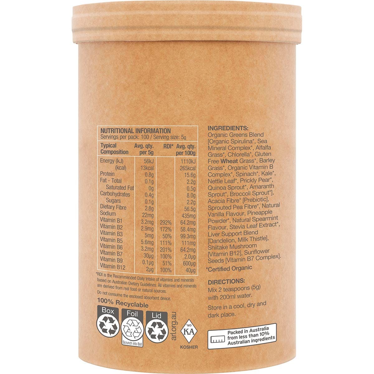 Amazonia Raw Organic Greens Vanilla Mint 500g - Amazonia
