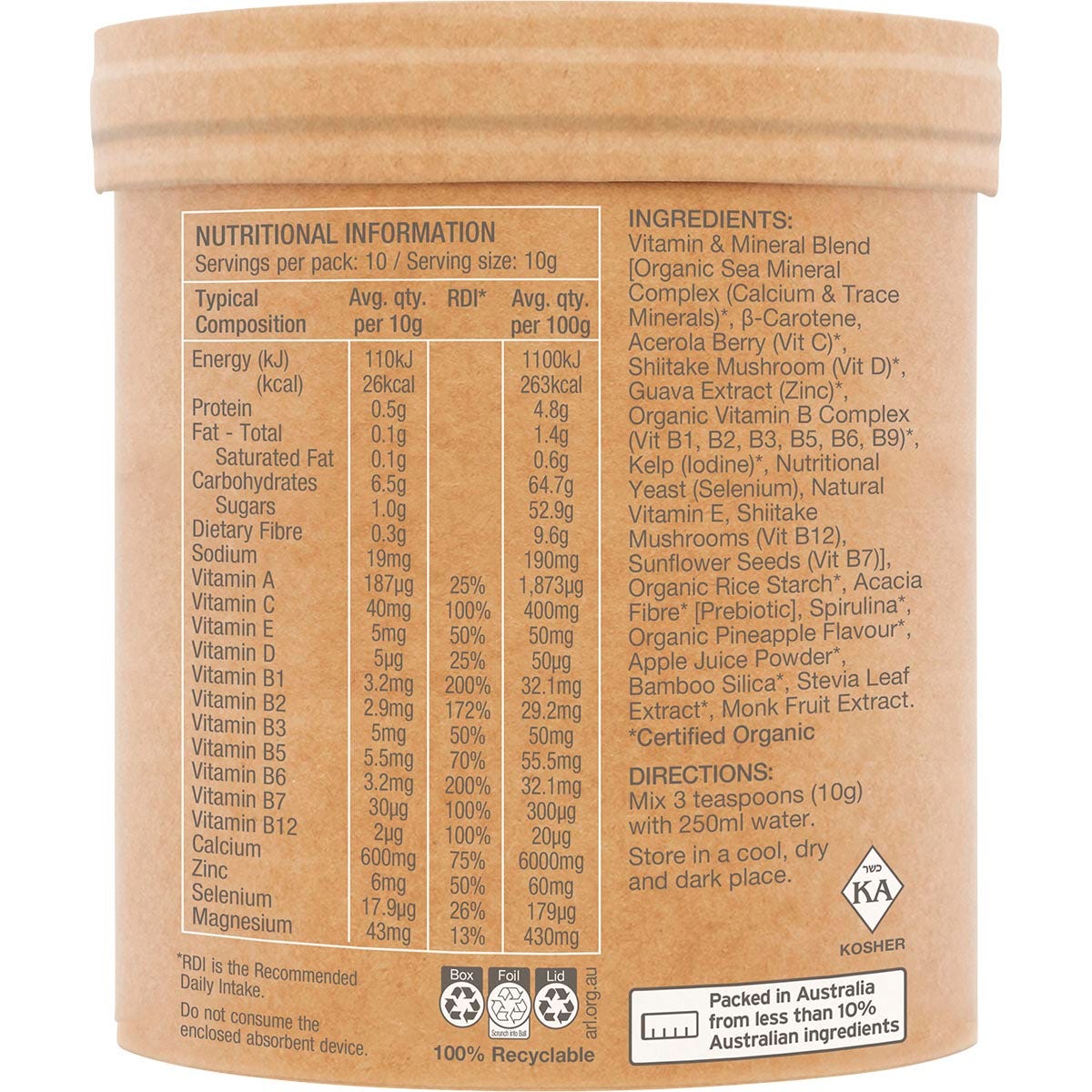 Amazonia Raw Organic Multivitamin Pineapple 100g - Amazonia