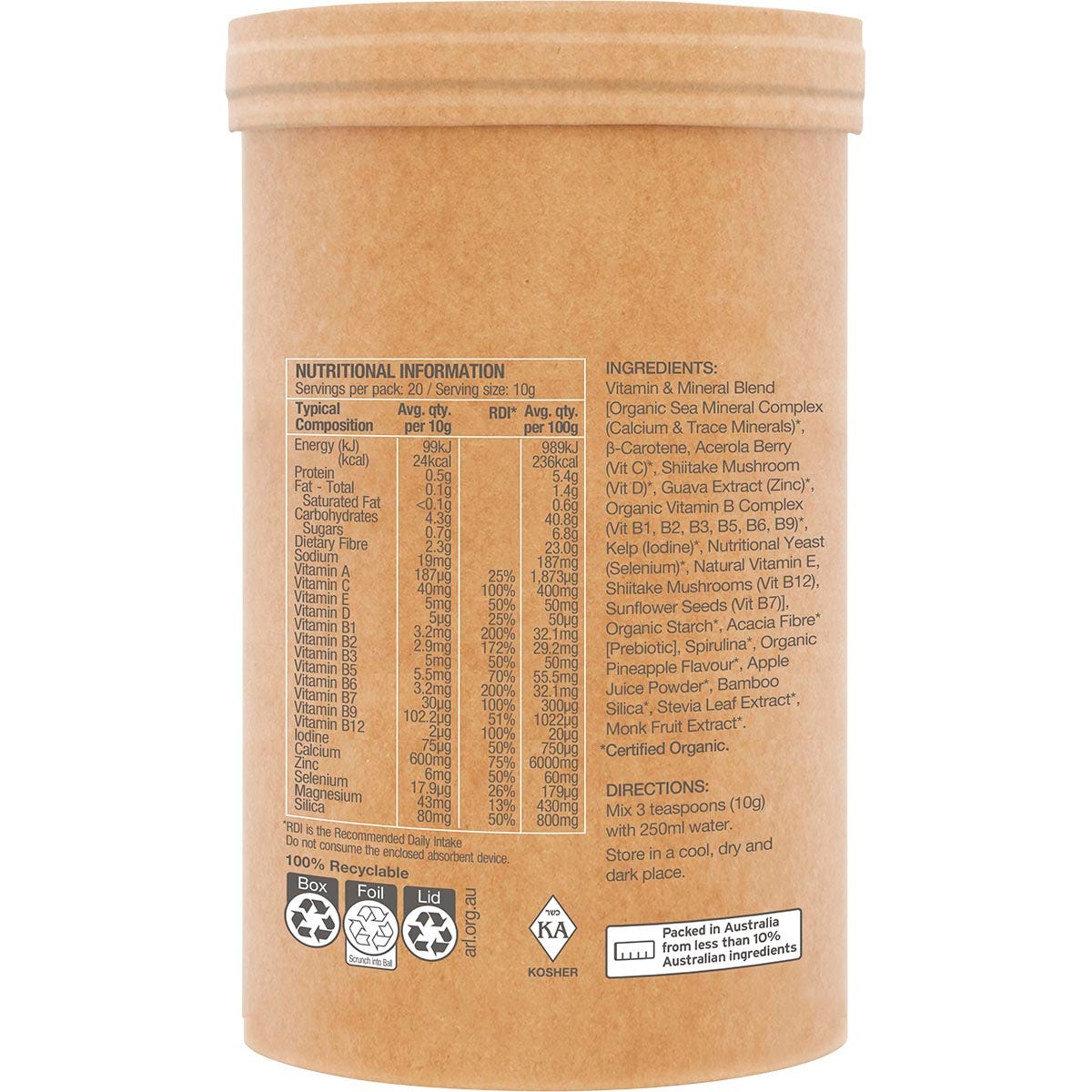 Amazonia Raw Organic Multivitamin Pineapple 200g - Amazonia