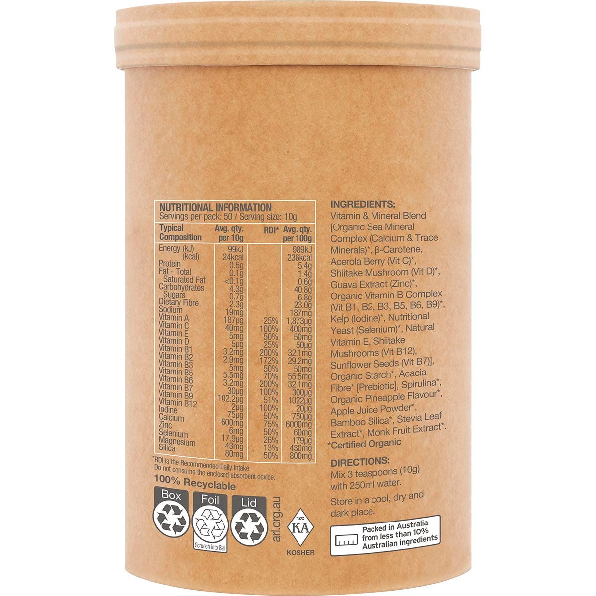Amazonia Raw Organic Multivitamin Pineapple 500g - Amazonia