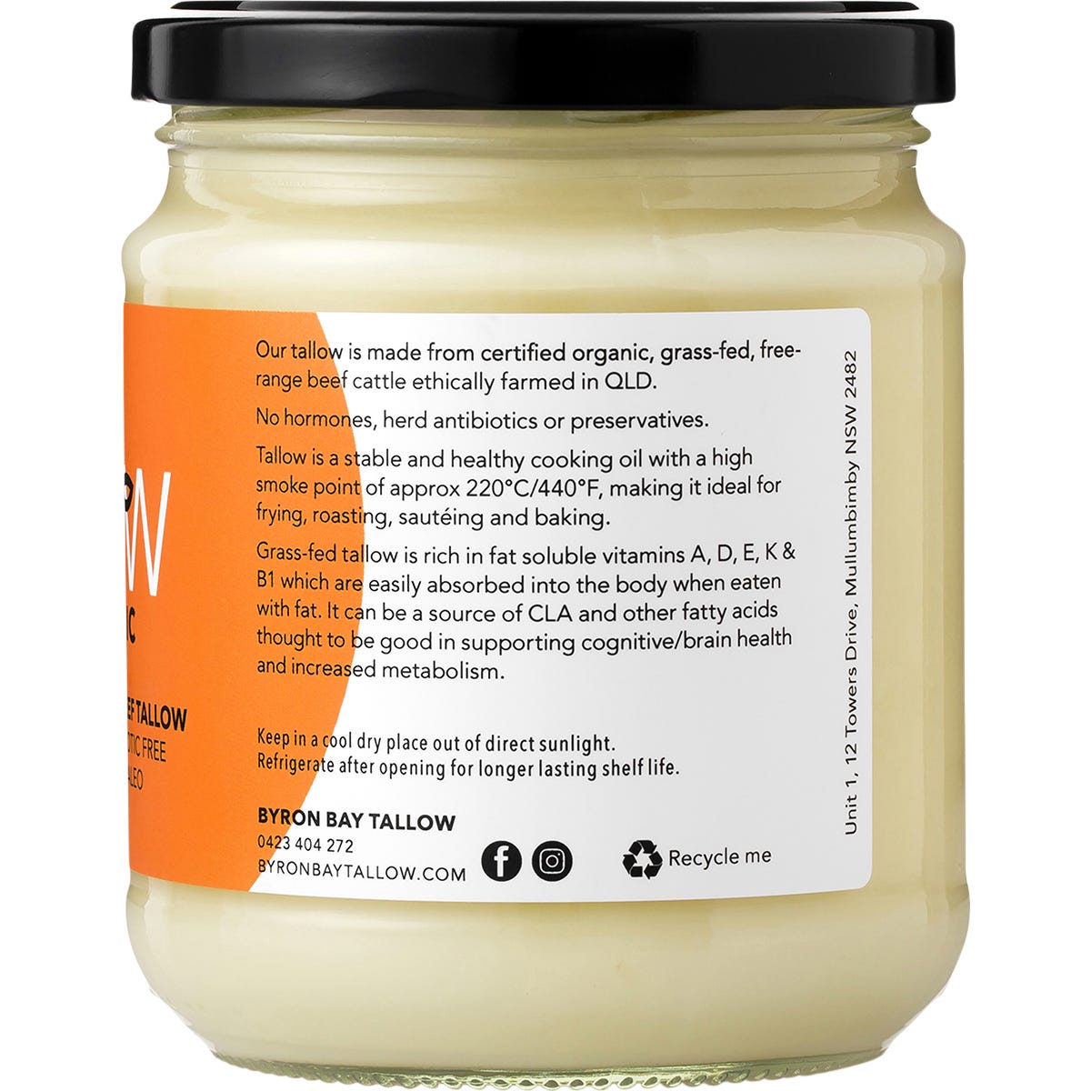 BYRON BAY TALLOW Organic Grass Fed Beef Tallow 400g - BYRON BAY TALLOW