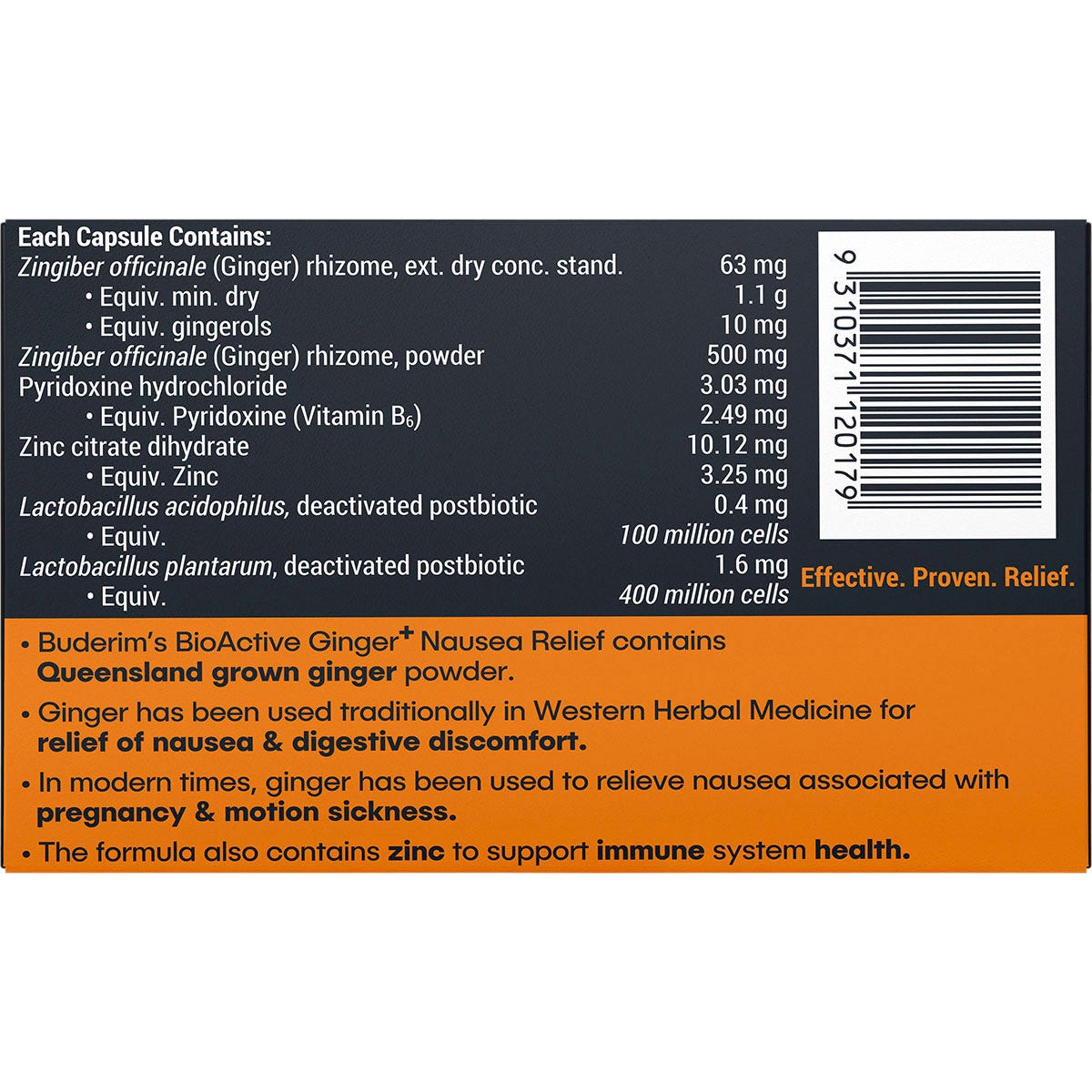 Buderim Ginger BioActive+ Nausea Relief Capsules 20 Caps - Buderim Ginger