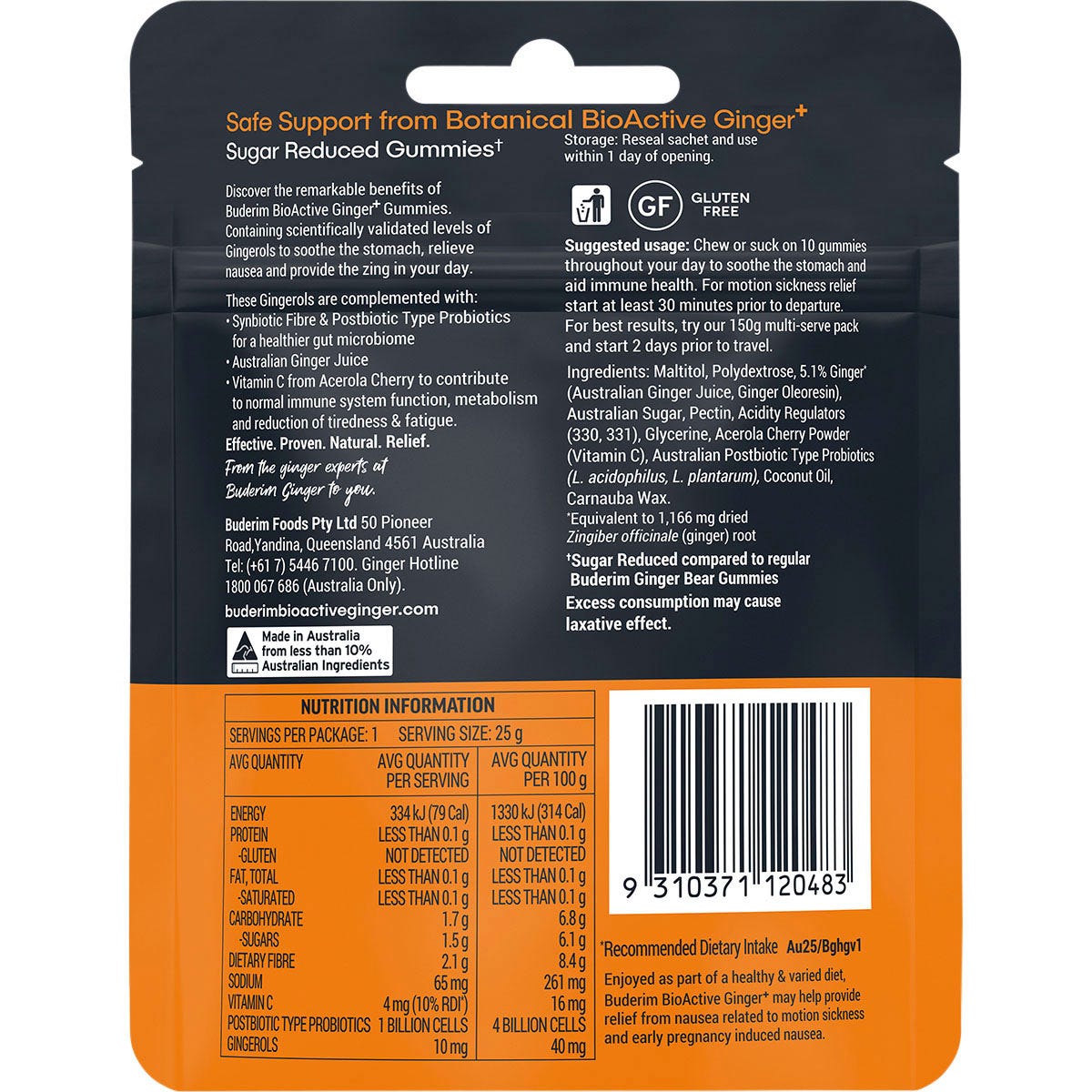 Buderim Ginger BioActive+ Gummie Bears 25g - Buderim Ginger