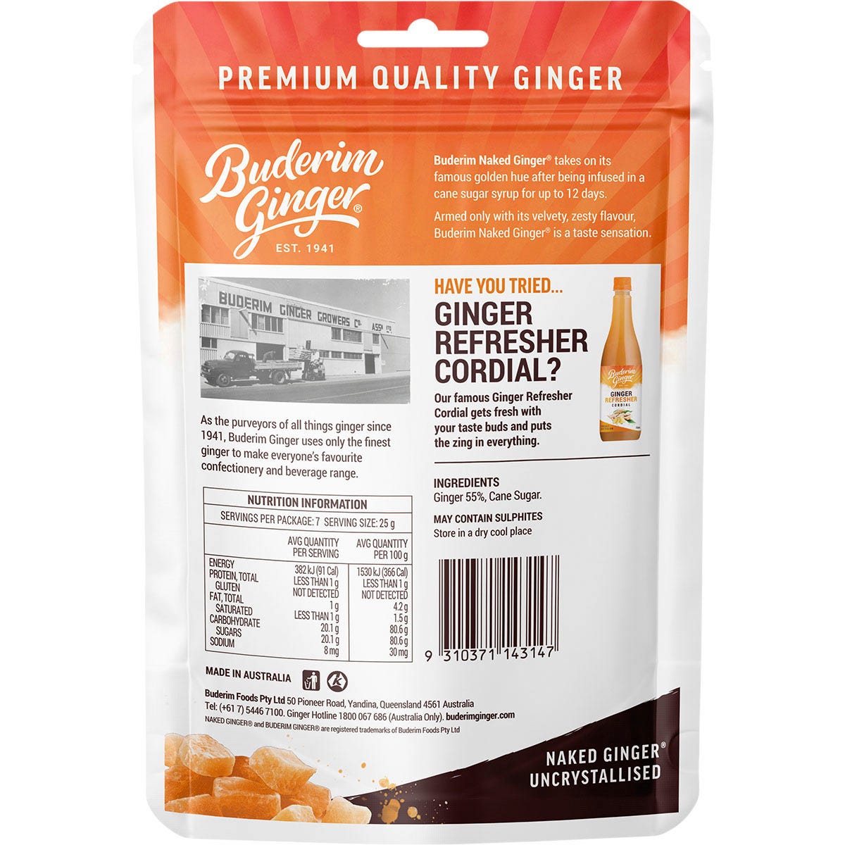 Buderim Ginger Naked Ginger Deliciously Uncrystallised 175g - Buderim Ginger