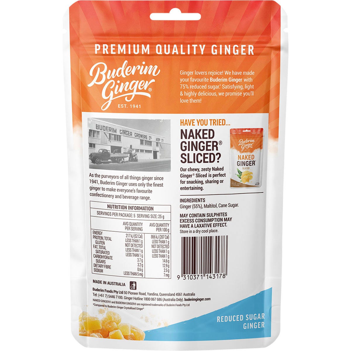 Buderim Ginger Reduced Sugar Ginger 75% Less Sugar 125g - Buderim Ginger