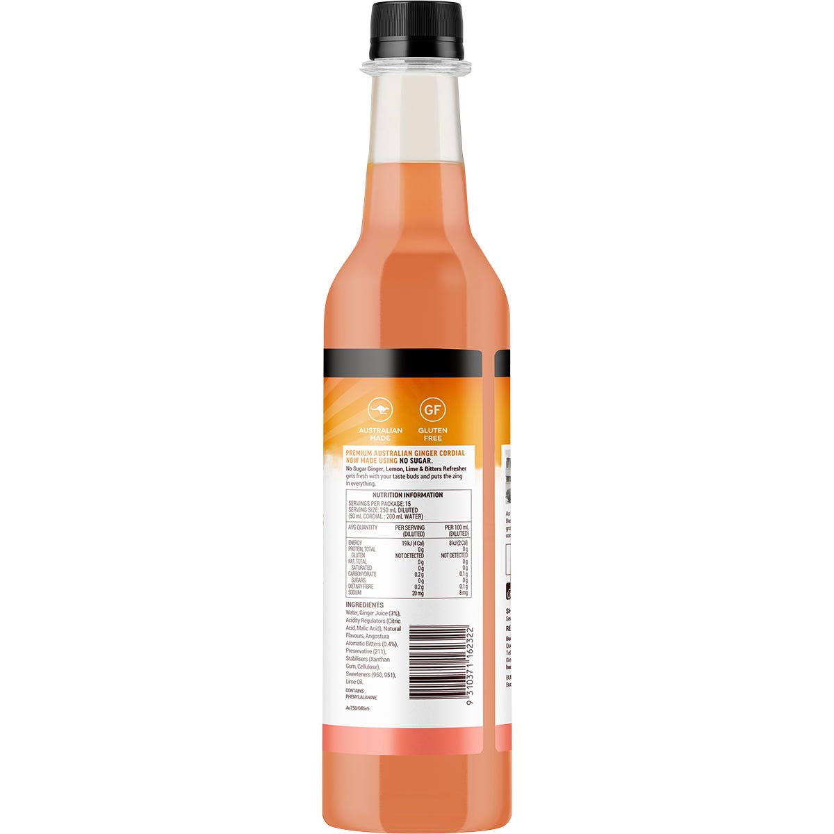 Buderim Ginger Ginger Lemon, Lime & Bitter Refresher Cordial No Sugar 750ml - Buderim Ginger