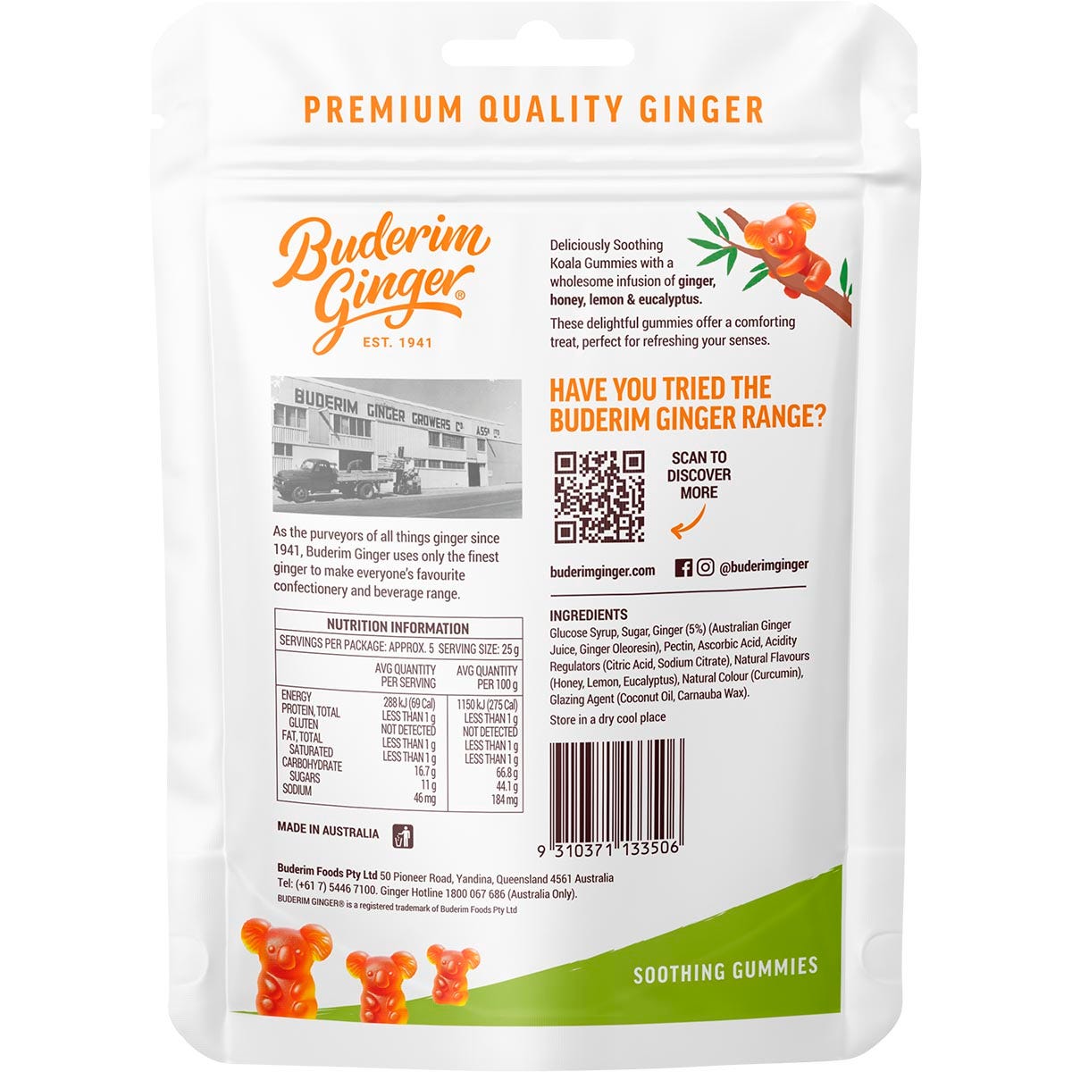 Buderim Ginger Soothing Gummies 130g - Buderim Ginger