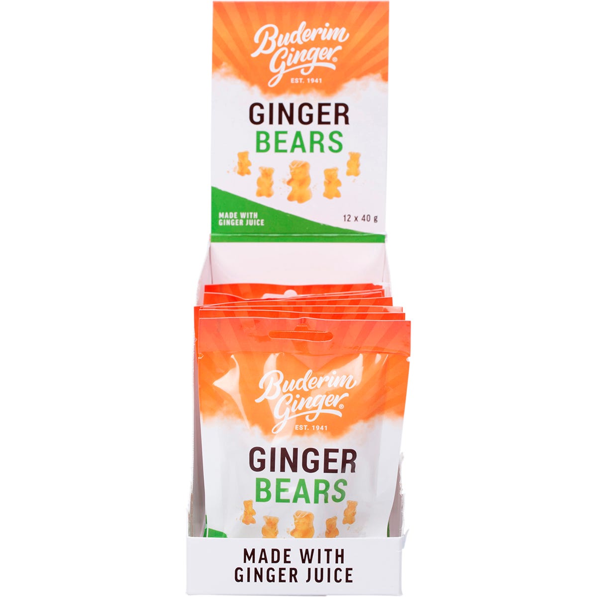 Buderim Ginger Ginger Bears 12x40g - Buderim Ginger