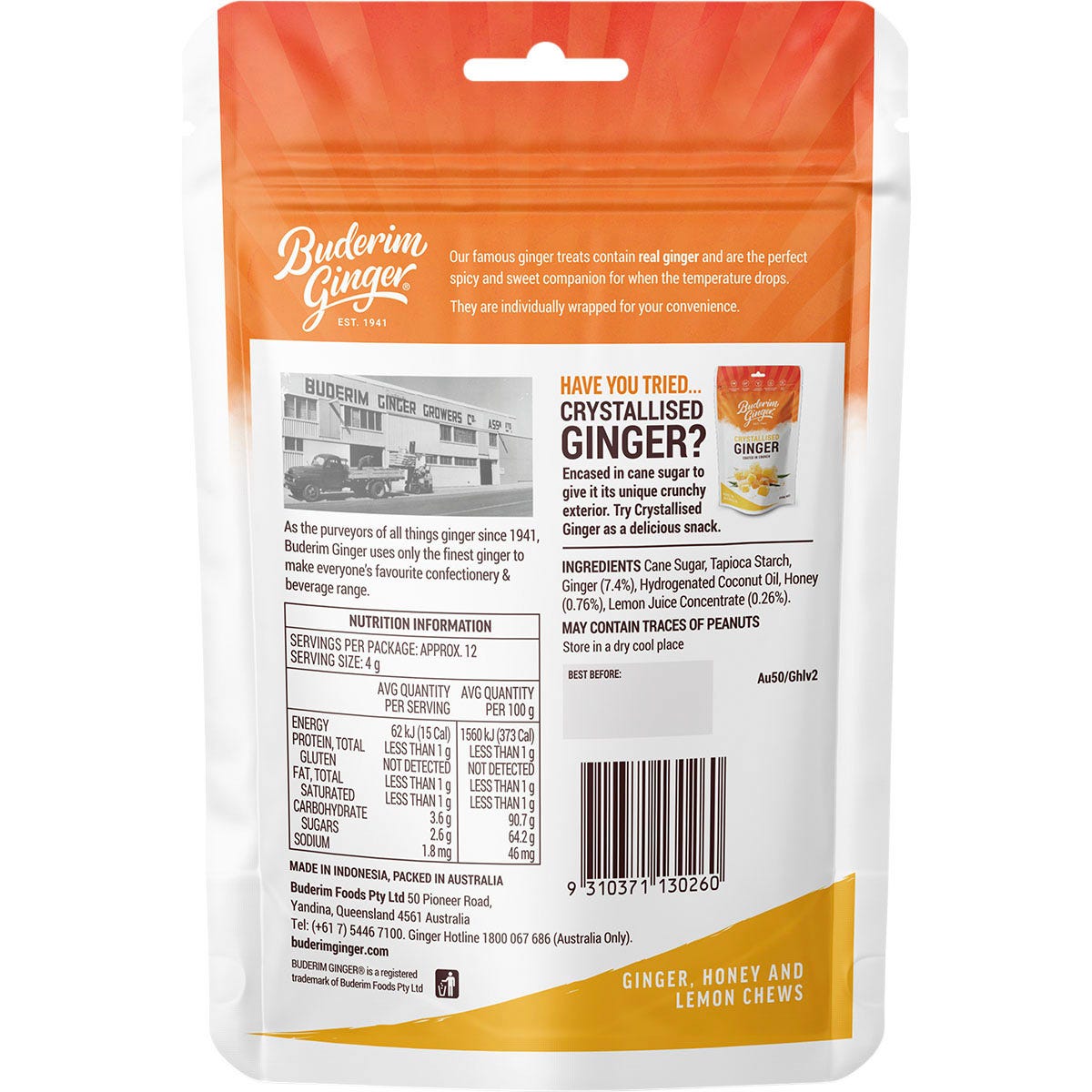 Buderim Ginger Ginger Honey & Lemon Chews 50g - Buderim Ginger