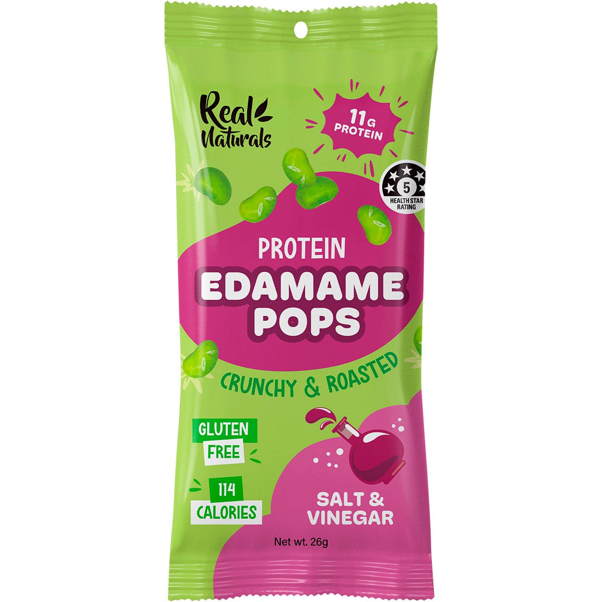 Real Naturals Protein Edamame Pops Salt & Vinegar 10x26g - Real Naturals