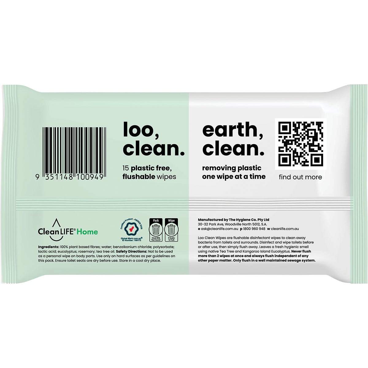 CleanLIFE Loo Clean Flushable Plastic Free Wipes 15pk - CleanLIFE