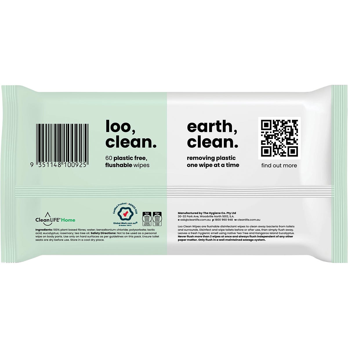 CleanLIFE Loo Clean Flushable Plastic Free Wipes 60pk - CleanLIFE
