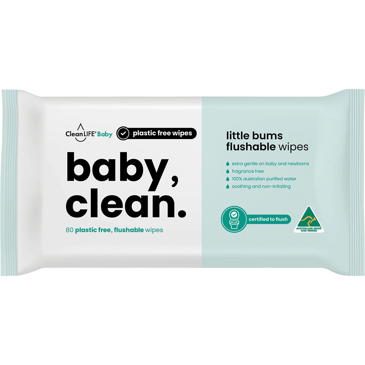CleanLIFE Baby Clean Flushable Plastic Free Wipes 80pk - CleanLIFE