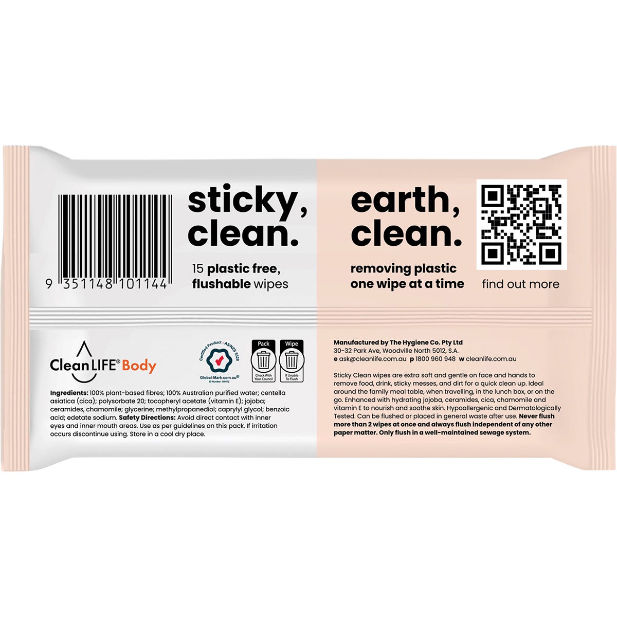 CleanLIFE Sticky Clean Flushable Plastic Free Wipes 15pk - CleanLIFE