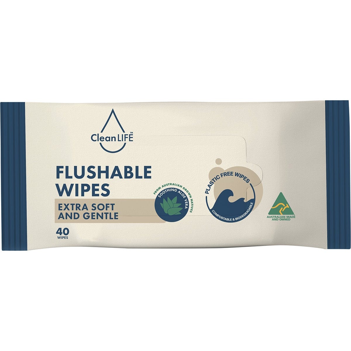 CleanLIFE Flushable Plastic Free Wipes Extra Soft and Gentle 40pk - CleanLIFE