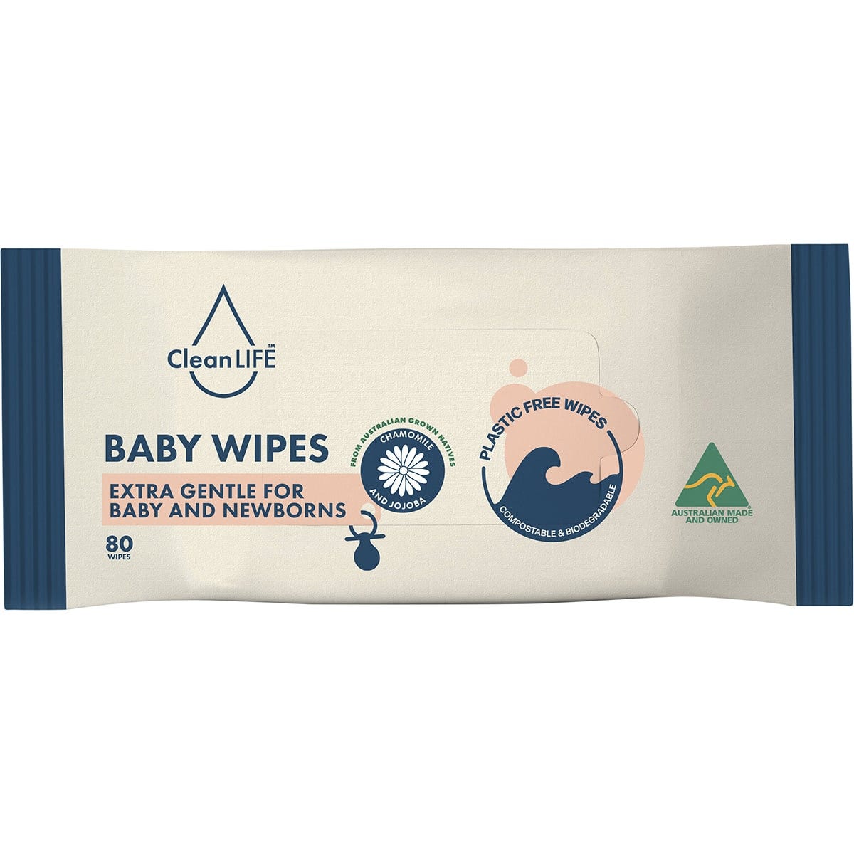 CleanLIFE Plastic Free Wipes Extra Gentle for Baby and Newborns 80pk - CleanLIFE