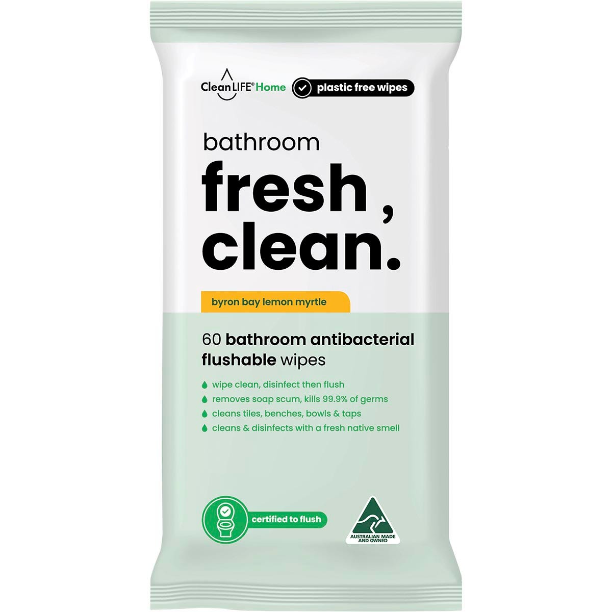 CleanLIFE Bathroom Fresh Clean Flushable Plastic Free Wipes 60pk - CleanLIFE