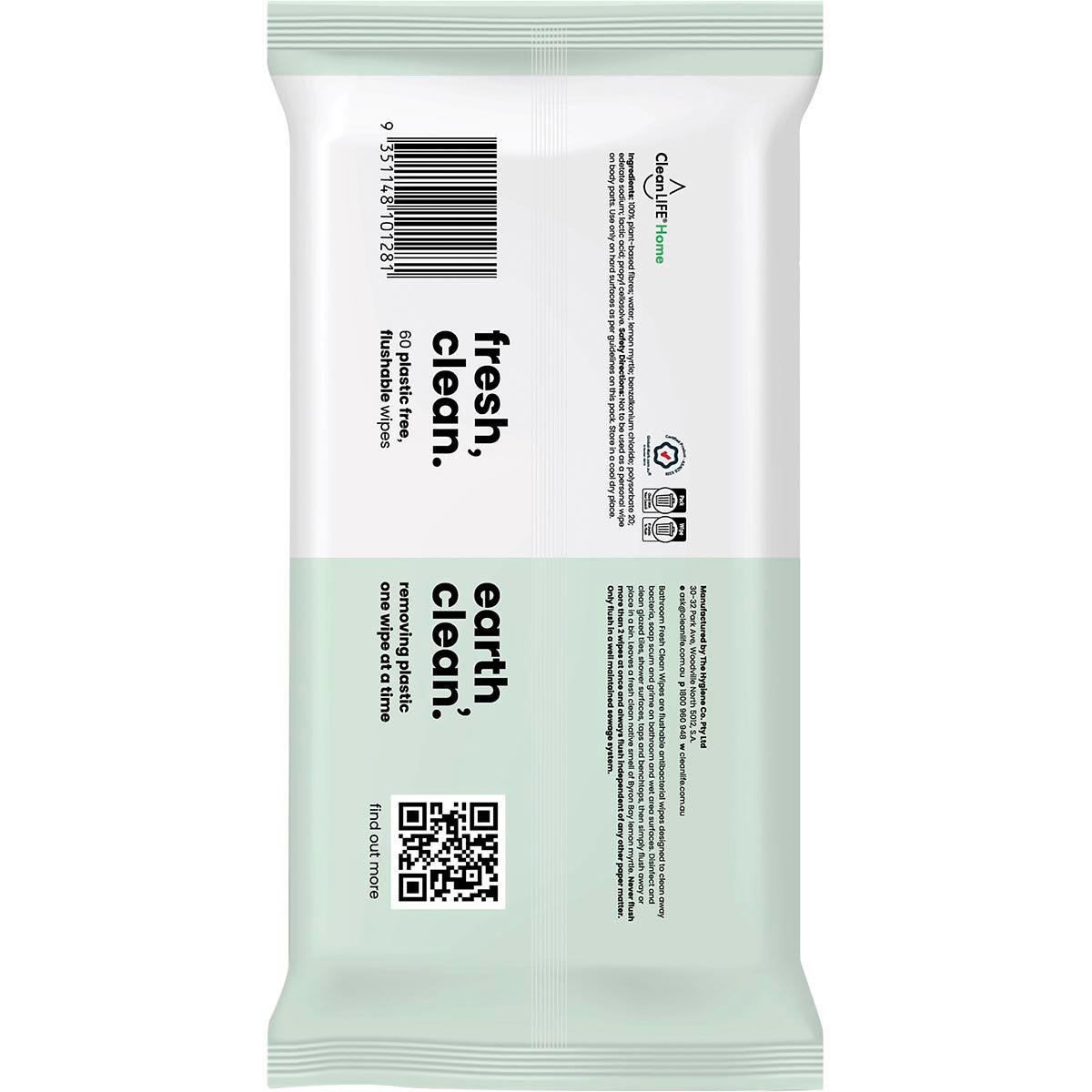 CleanLIFE Bathroom Fresh Clean Flushable Plastic Free Wipes 60pk - CleanLIFE