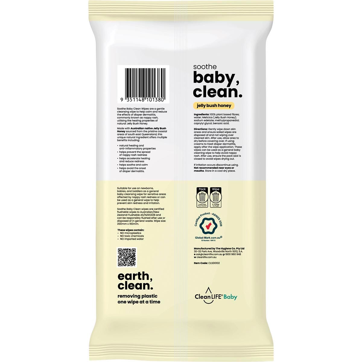 CleanLIFE Baby Clean Soothe Flushable Plastic Free Wipes 70pk - CleanLIFE