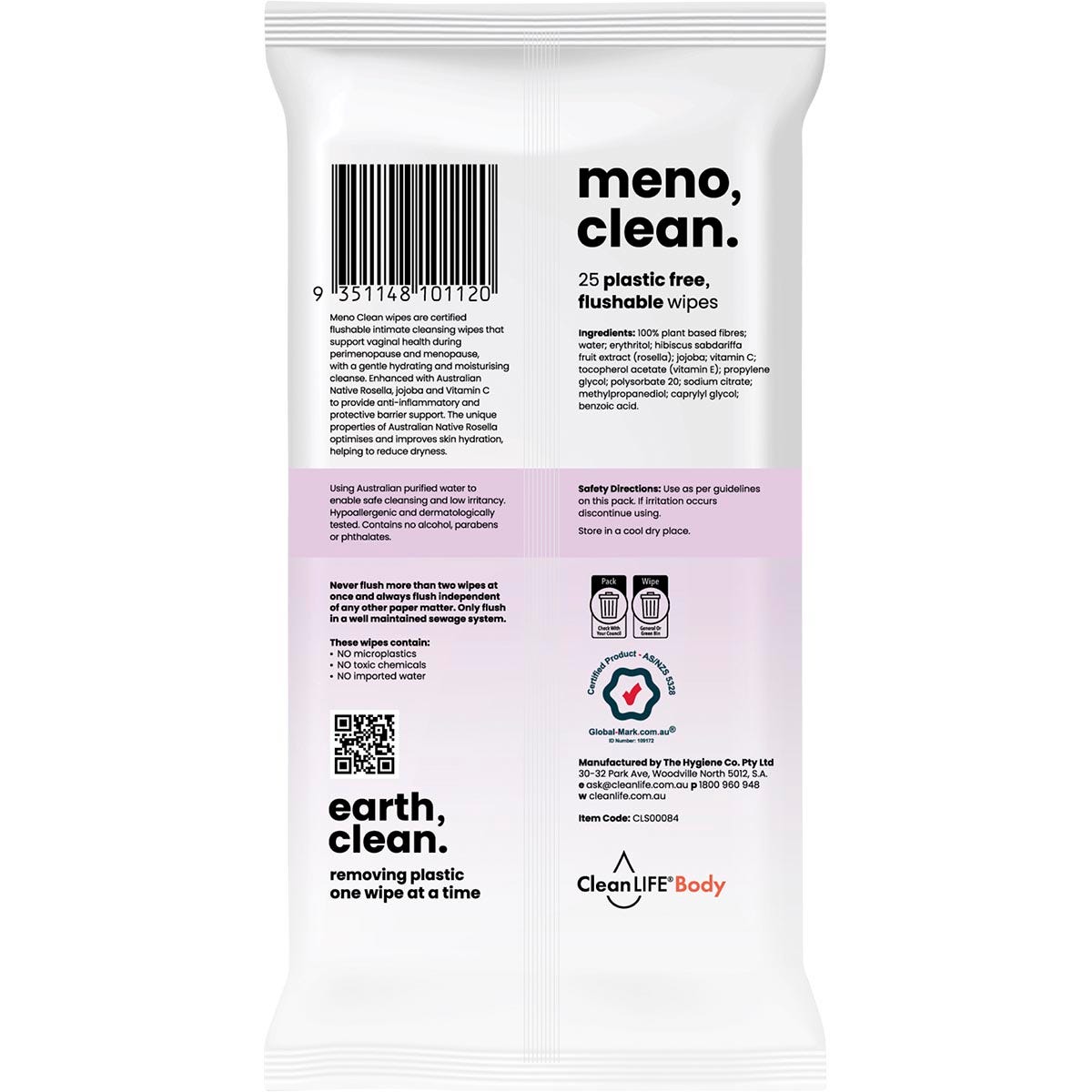 CleanLIFE Meno Clean Wipes Flushable Plastic Free Wipes 25pk - CleanLIFE