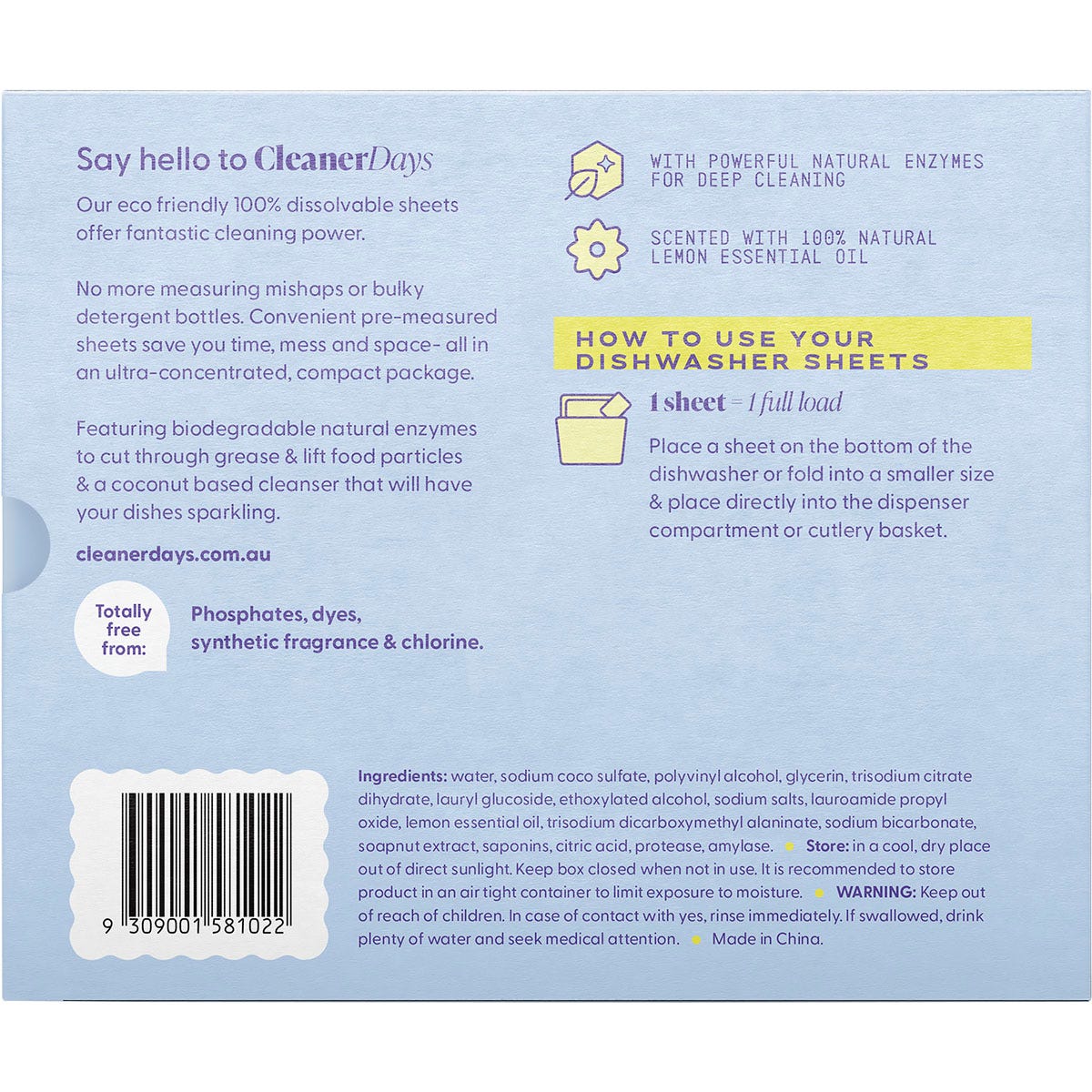Cleaner Days Dishwasher Detergent Sheets Lemon 60pcs - Cleaner Days