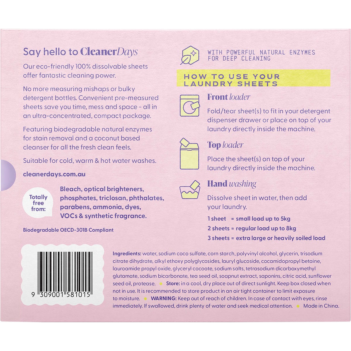 Cleaner Days Laundry Detergent Sheets Fragrance Free 60pcs - Cleaner Days