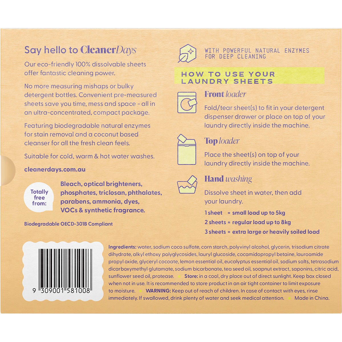 Cleaner Days Laundry Detergent Sheets Lemon + Eucalyptus 60pcs - Cleaner Days