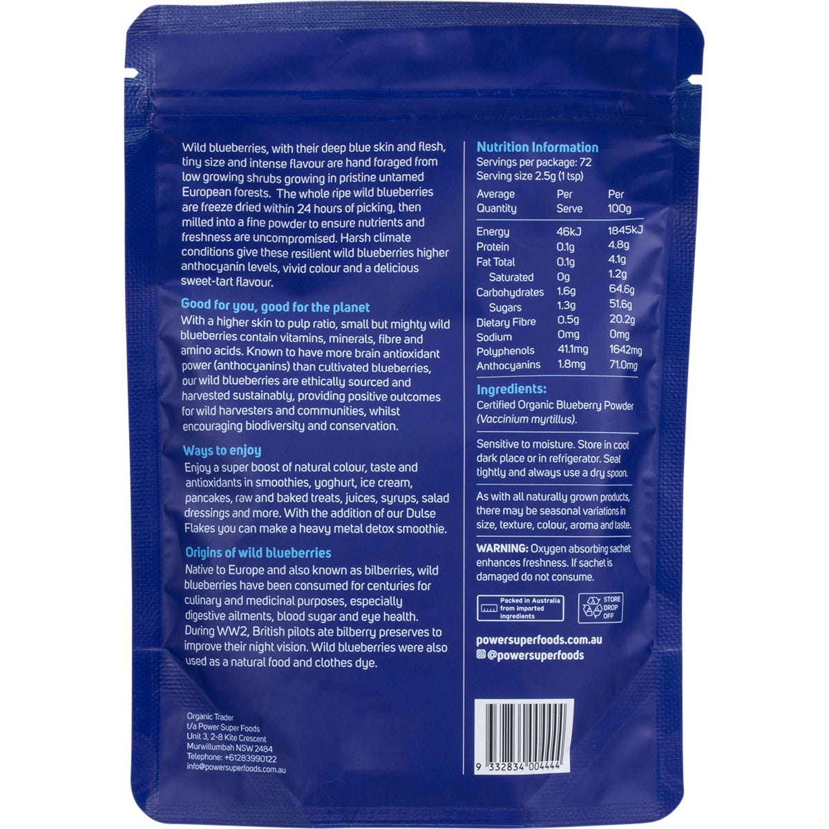 Power Super Foods Wild Blueberry Powder 180g - Power Super Foods