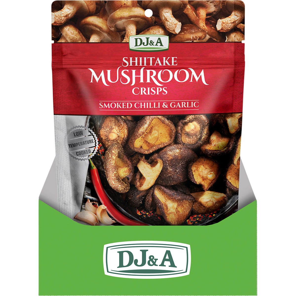 DJ&A Shiitake Mushroom Crisps Smoked Chilli & Garlic 9x65g - DJ&A