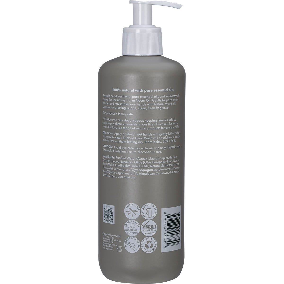 Euclove Hand Wash Lemongrass, Palmarosa & Cedarwood 500ml - Euclove