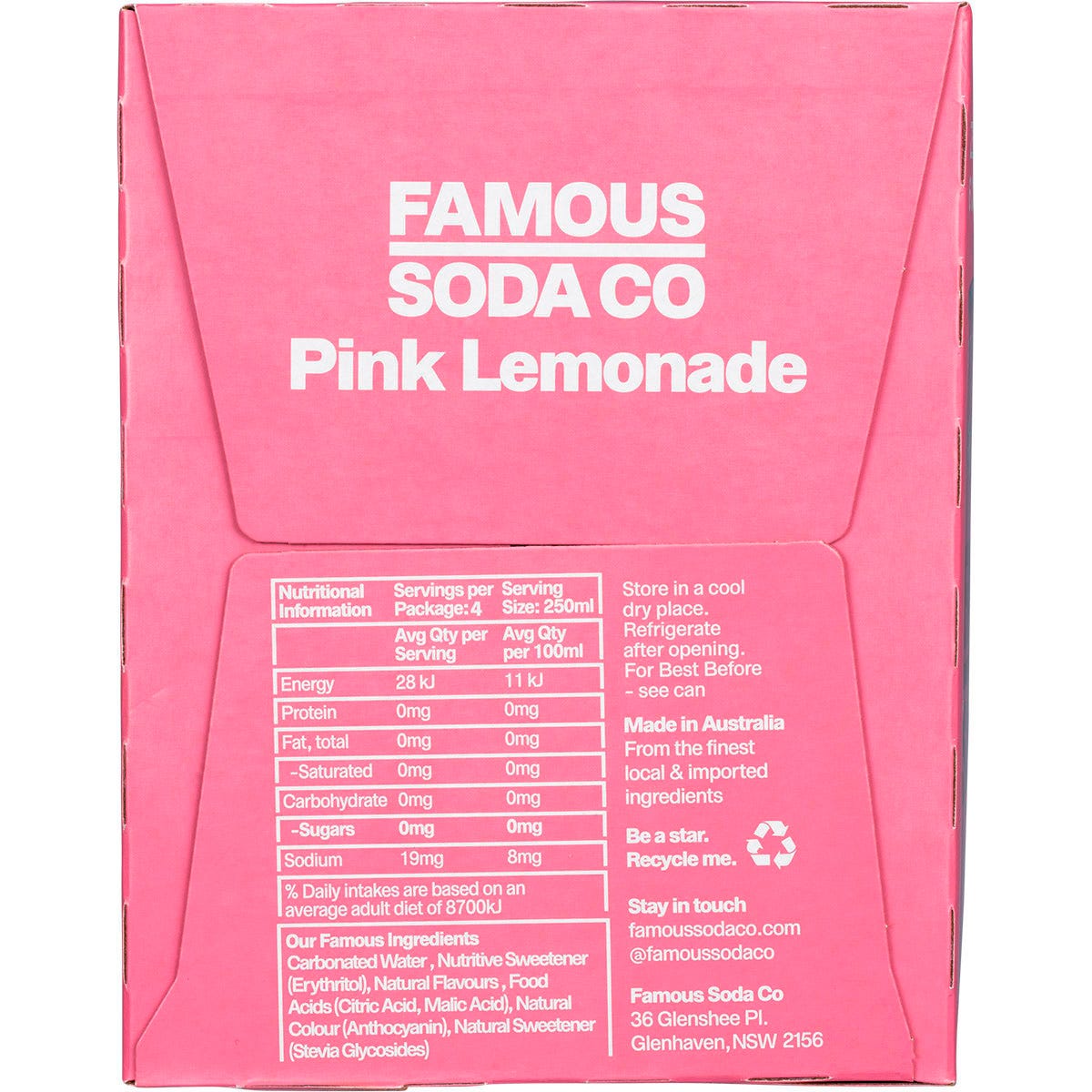 Famous Zero Sugar Soda Pink Lemonade 4x250ml - Famous