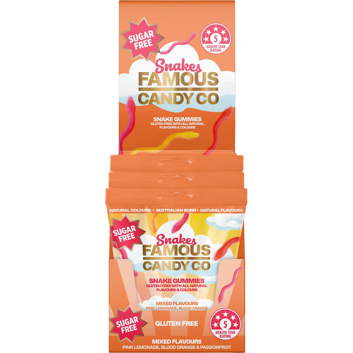 Famous Sugar Free Candy Snake Gummies Mixed Flavours 10x50g - Famous