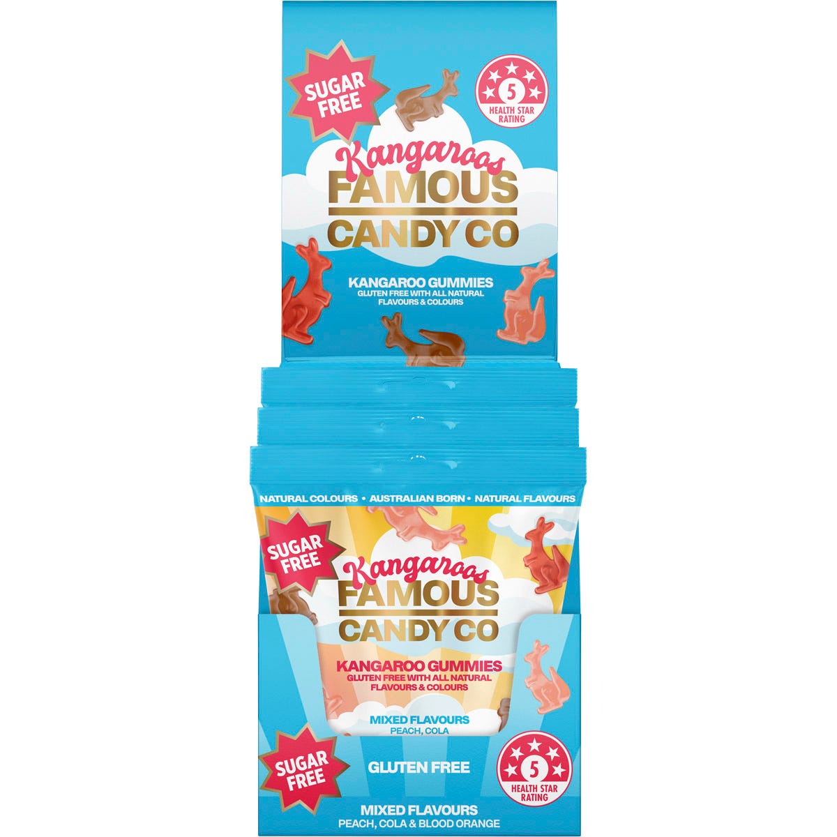 Famous Sugar Free Candy Kangaroo Gummies Mixed Flavours 10x50g - Famous