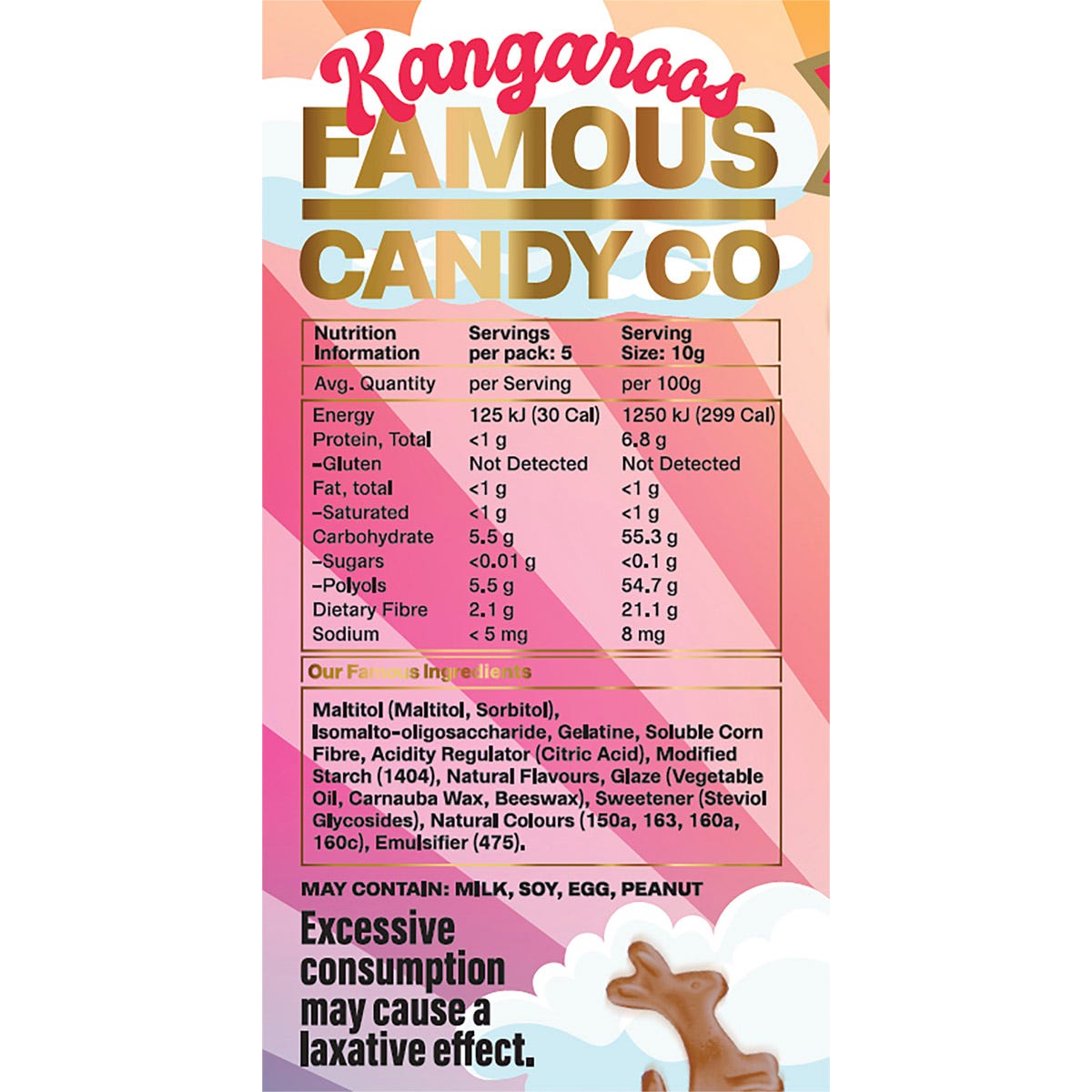 Famous Sugar Free Candy Kangaroo Gummies Mixed Flavours 10x50g - Famous