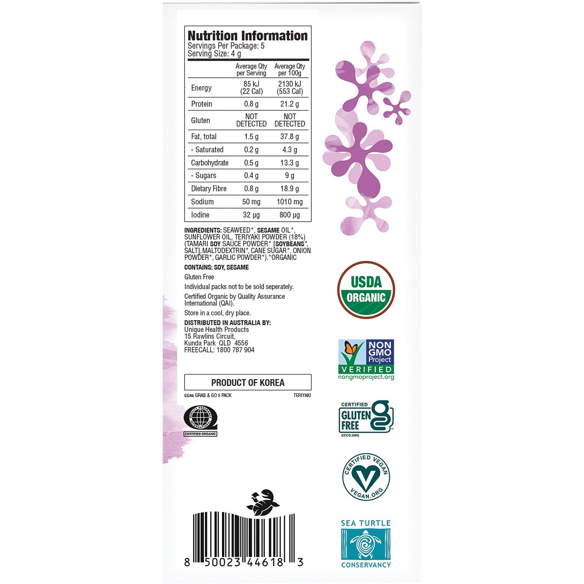 GIMME Roasted Seaweed Snacks Grab & Go Teriyaki 5x4g - GIMME