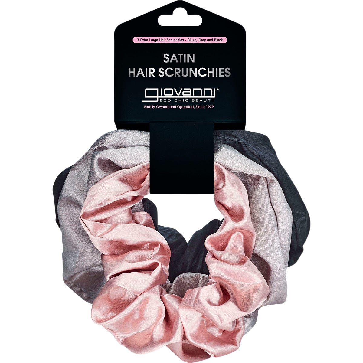 Giovanni Satin Hair Scrunchies Blush, Grey, Black Extra large 3pk - Giovanni