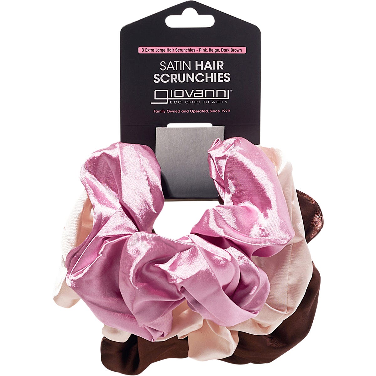Giovanni Satin Hair Scrunchies Pink,Beige,Dark Brown Extra Large 3pk - Giovanni