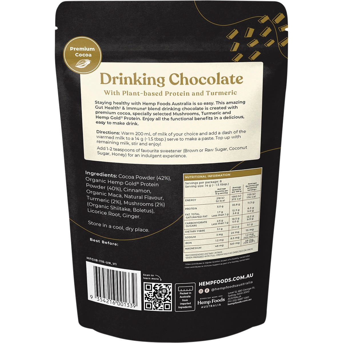 Hemp Foods Australia Drinking Chocolate Gut Health & Immune 112g - Hemp Foods Australia