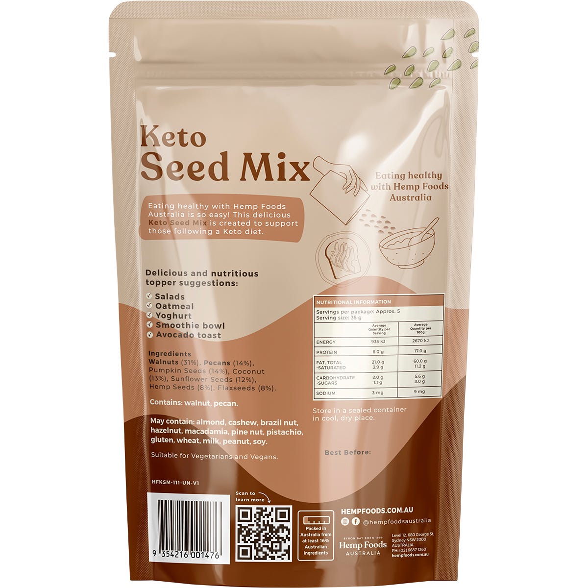 Hemp Foods Australia Keto Seed Mix 5x180g - Hemp Foods Australia