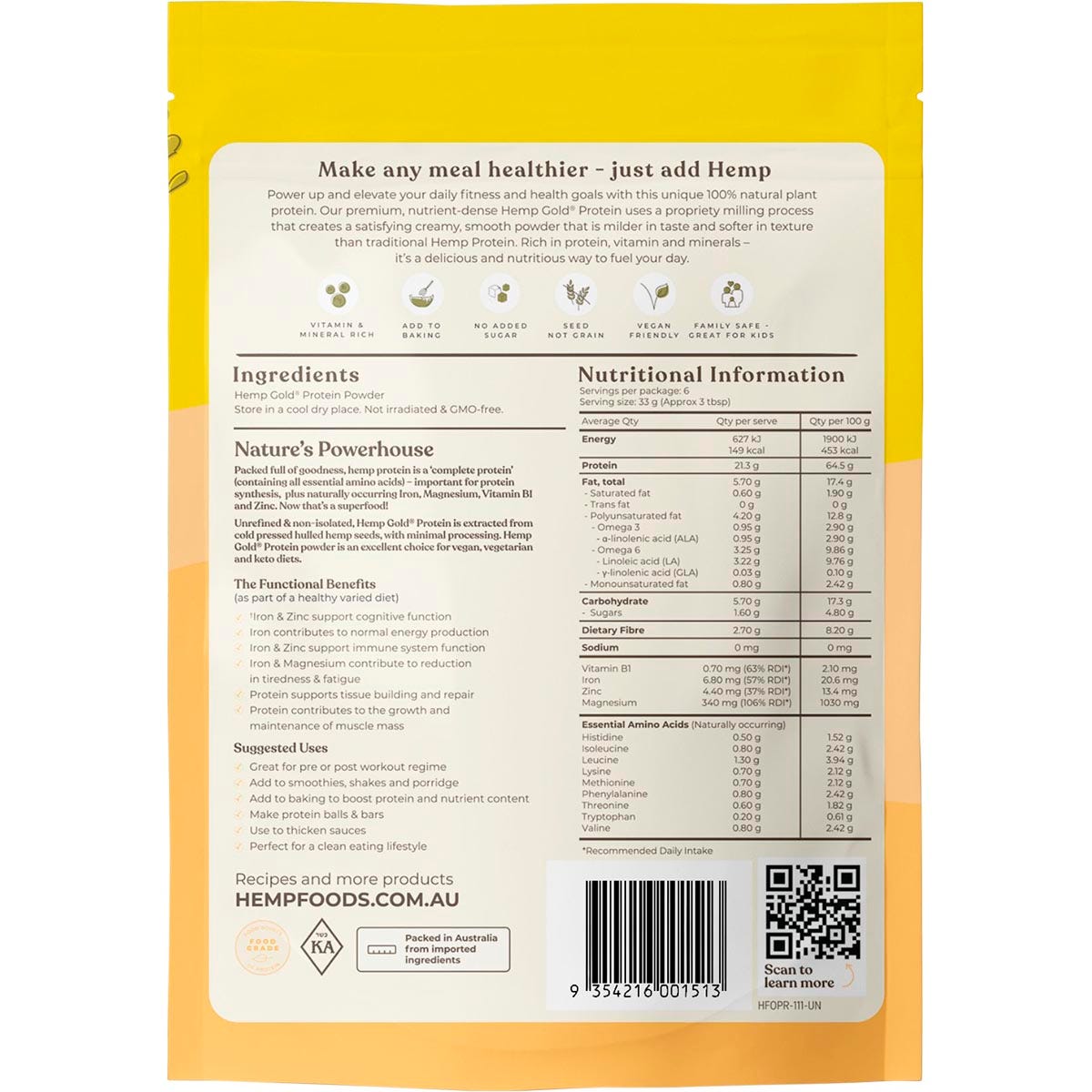 Hemp Foods Australia Organic Hemp Gold Protein 210g - Hemp Foods Australia