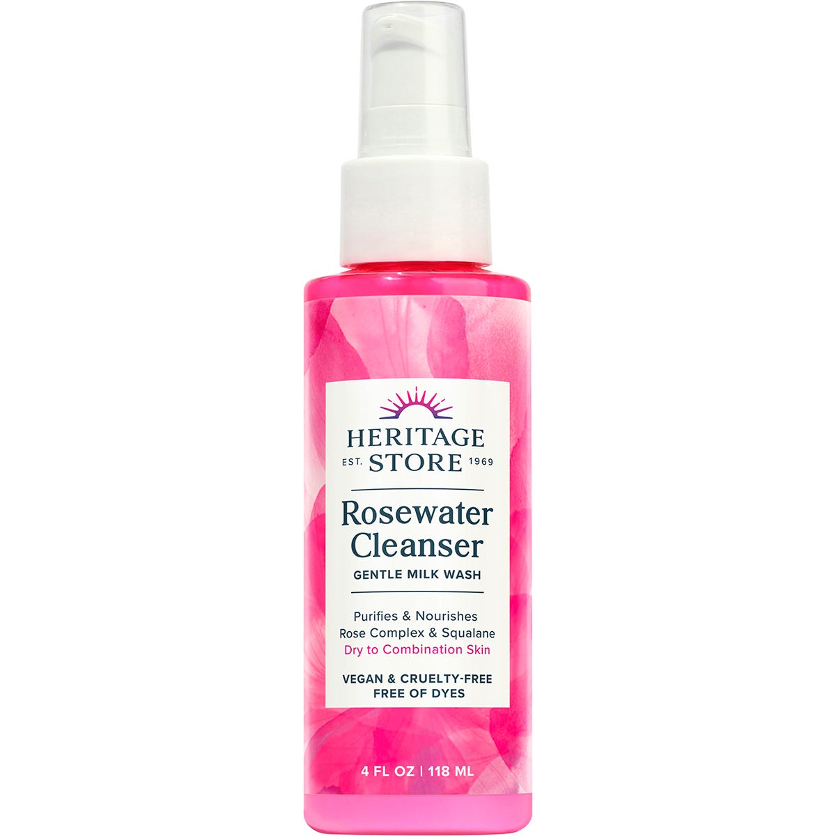Heritage Store Rosewater Cleanser Dry to Combination Skin 118ml - Heritage Store
