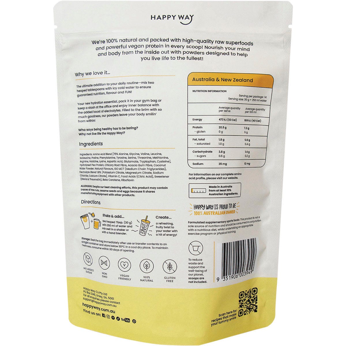 Happy Way Vegan Protein Water Tropical Crush 420g - Happy Way